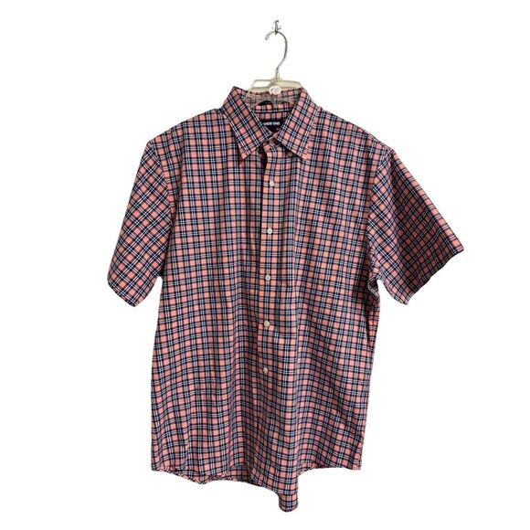 Lands End Pink Plaid Button Down No‎ Iron Twill Shirt Men L - Picture 1 of 6